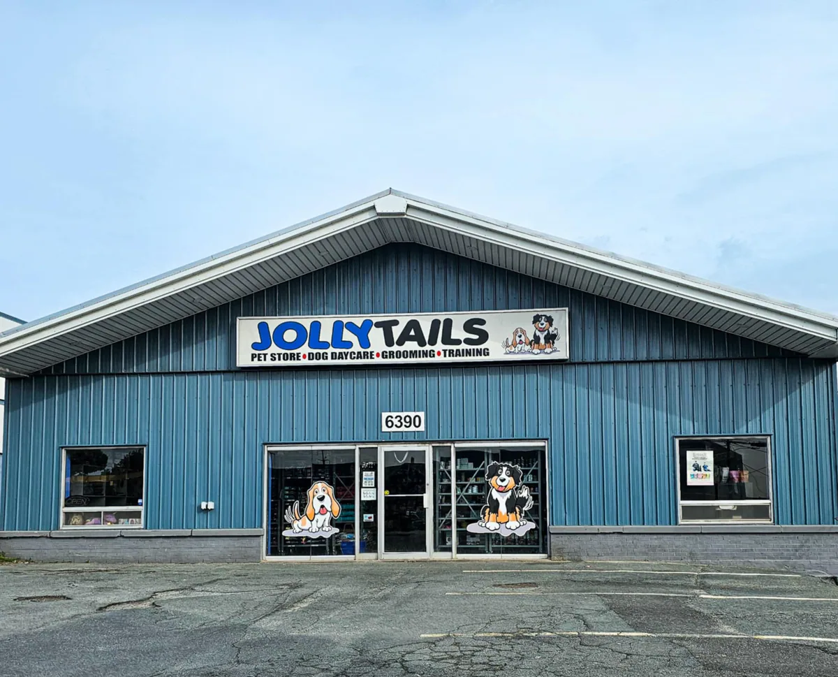 The blue Jollytails storefront at 6390 Lady Hammond Road