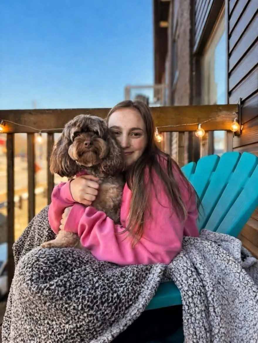 Bridget from the Jollytails Lady Hammond daycare team with her dog, Indie